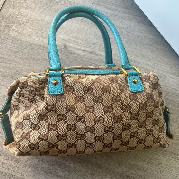 Gucci Tan and Blue Satchel with Signature Monogram - Picture 2 of 13